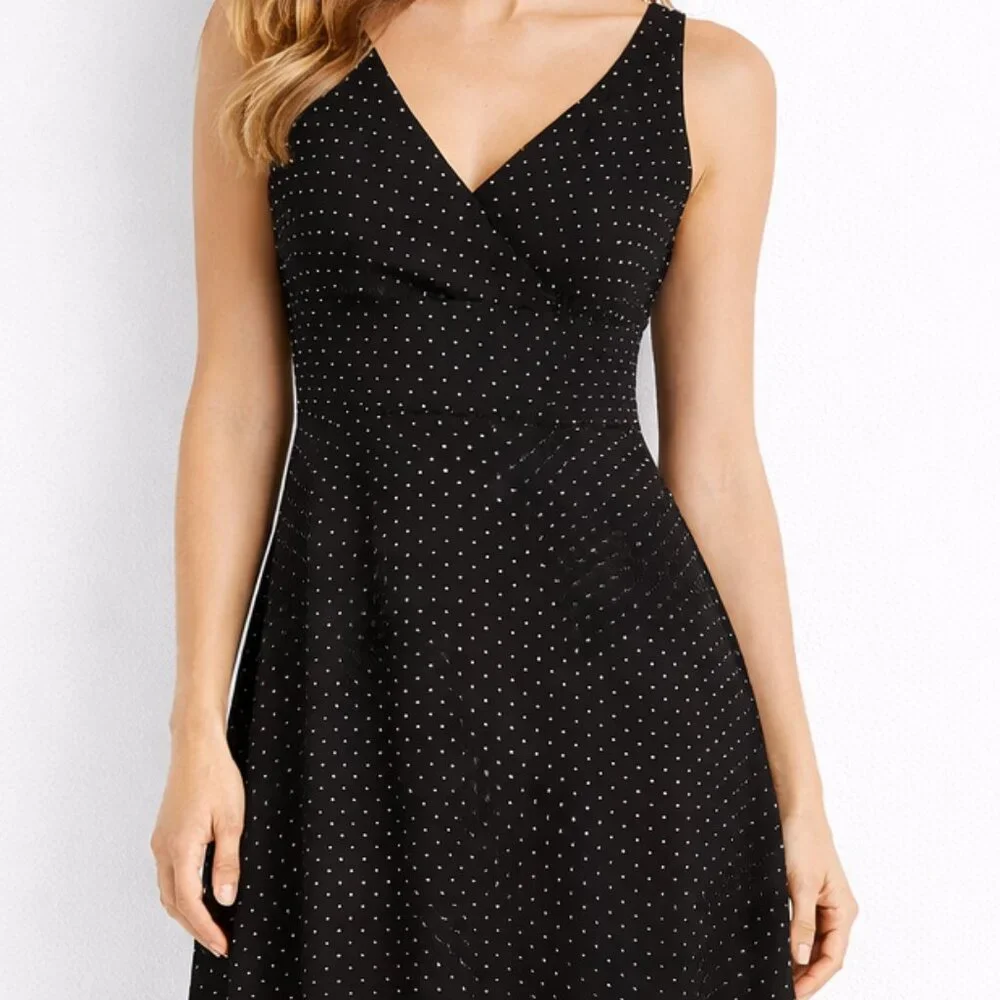 J. Crew Vintage Y2K Silk Chiffon Black Dot Empire Waist Dress Size 6 Babydoll
